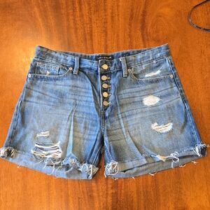 Lucky Brand Button Front Distressed Jean Shorts 6 Boyfriend Fit
